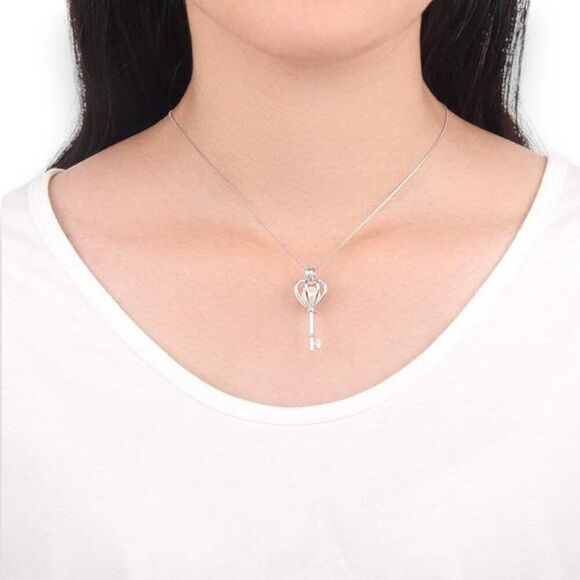 Sterling Silver Crown Skeleton Key Locket Necklace - NEW - Picture 2 of 5